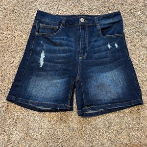 Risen Dark Blue Distressed Denim Shorts